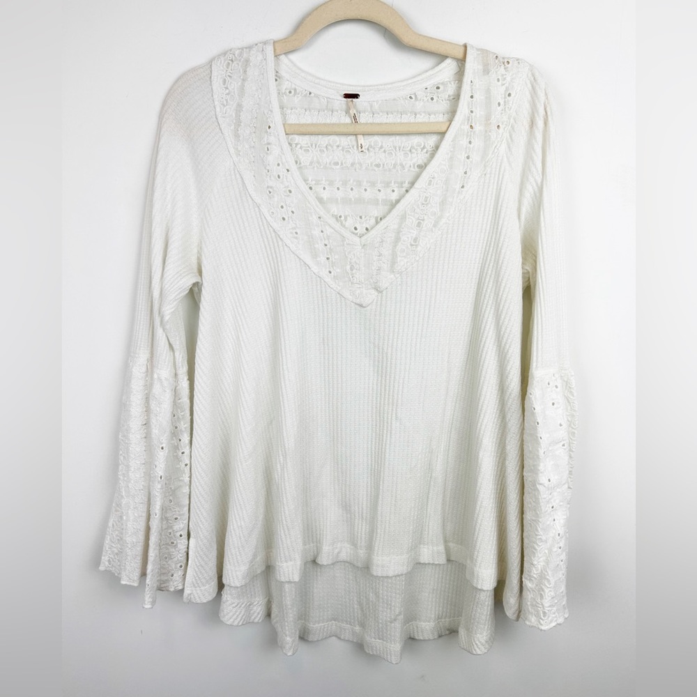 Free People Boho Long Sleeve V-Neck Bell Sleeve Thermal Top Women’s Size S